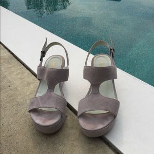 Sundance Lilac Suede Wedge Sandals, Size 6